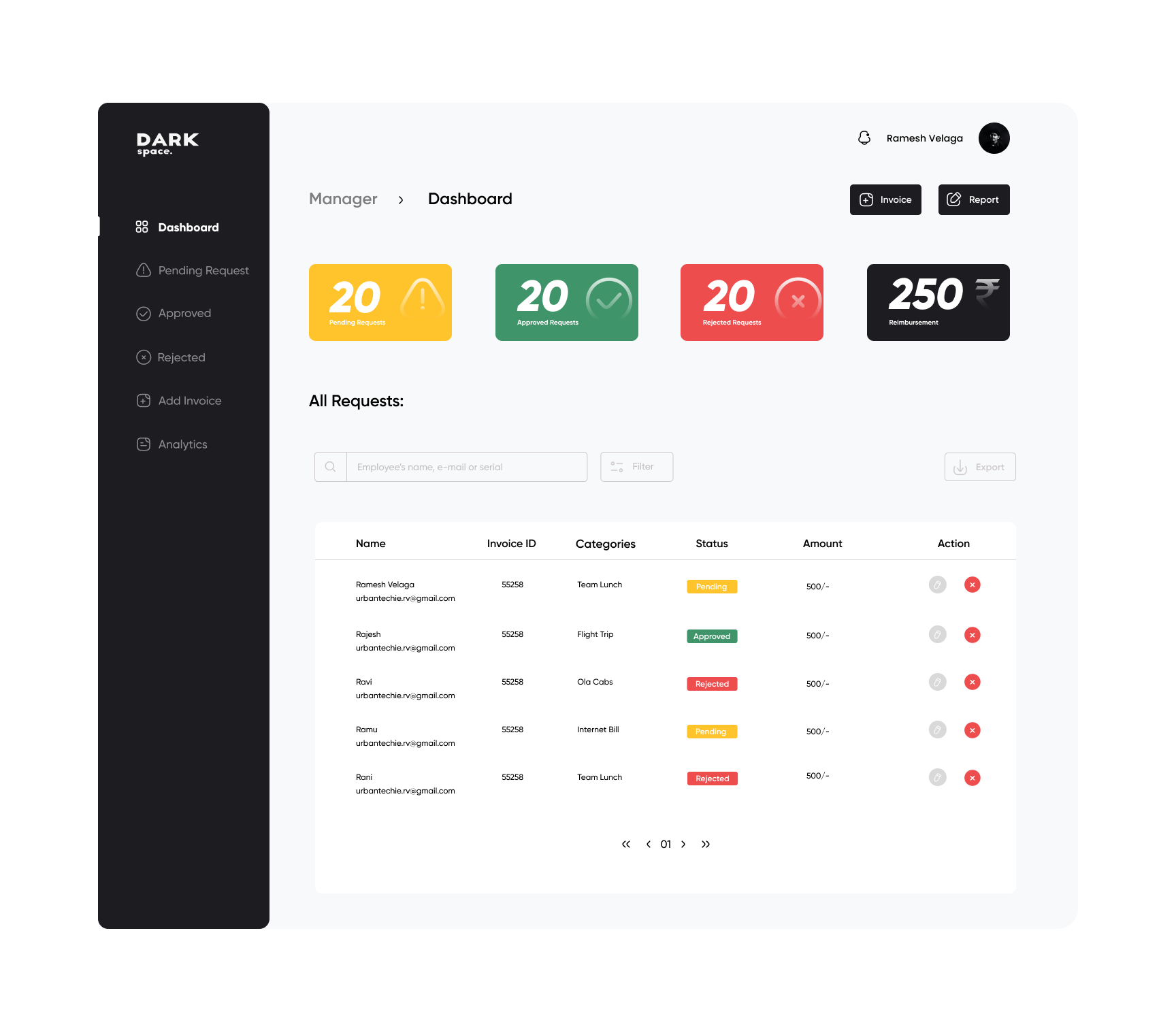 Reimbursement Dashboard by Dark Space on Dribbble