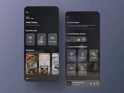 Smart Home Control App analytics android app app concept app ui design dark app dark mode dark smart home dark theme dark ui dashboard ui gradient home screen ios app ios app design smart home smart home app smart home control app typography ux website