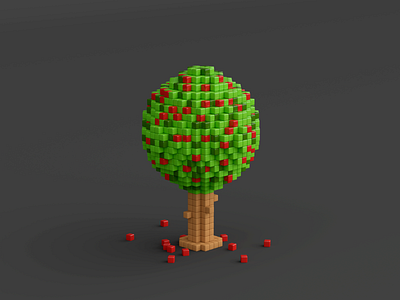 Apple tree 3d 3d illustration 3d modelling 3dart artwork blender blender3d cherry tree cute illustration lowpoly pixel pixelart render voxels