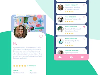 Nanny Application - Concept bottom bar bottom navigation dailyui design list view minimalist mobile ui profile user profile
