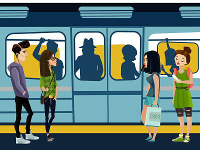 NYC subway character city flat illustration landscape nyc phone subway texture train usa