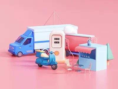 Trucks on the highway bike highway illustration motel petrol timeless truck udhaya