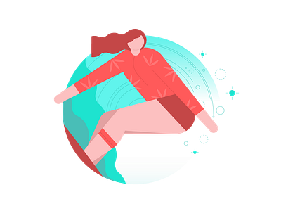🏄‍♀️ bali blue character design geometry girl illustration line pattern plant rashguard red sport surfing surfing board travel vector water wave woman