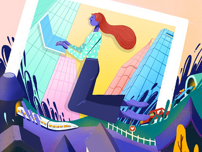 working commute color illustration work