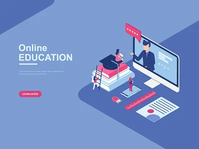 Online Education / Course Isometric illustration course design education flat illustration isometric landingpage learning online page people teacher training ui