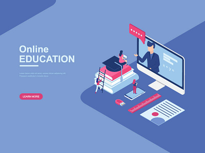 Online Education / Course Isometric illustration course design education flat illustration isometric landingpage learning online page people teacher training ui