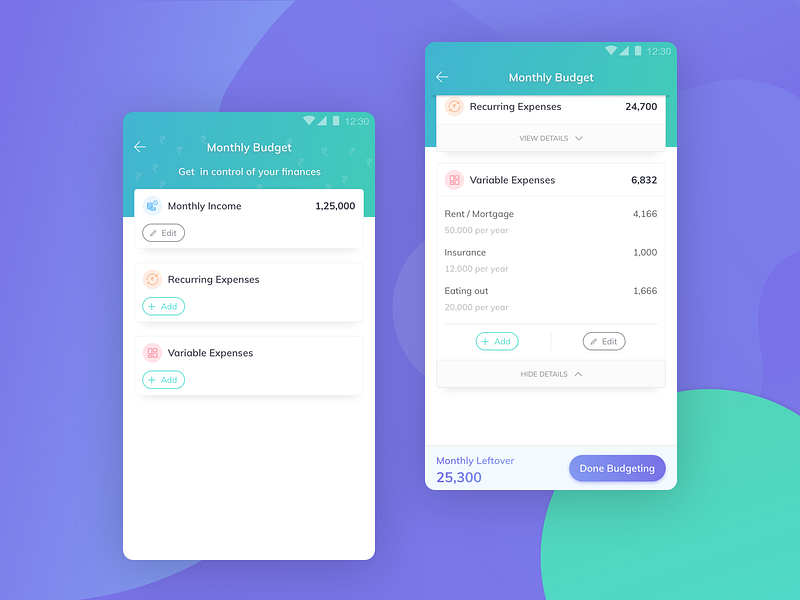 User Interface Design - EasyPlan app budget design finance gradient mobile procreator sketch ui user interface ux