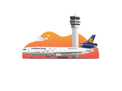 MD-11F Lufthansa Cargo aesthetic airplane airplanes design dribbble flat gradient gradient color illustration ilustration lufthansa orange print tshirt vector