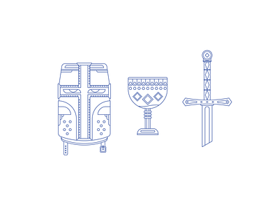Holy Land Starter Kit Preview 2d chalice crusader cup faith helmet illustration line lineart medieval minimal sword vector