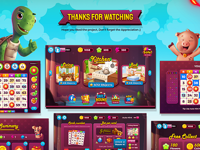 Bingo My Home 3dillustration bingo cartoon characters colorful design dribbble games illustration mobilegames pig turtle ui wixot