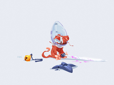 Defeated Munchkin cat cdchallenge characterdesign characterdesignchallenge digitalart illustration ninja vector zat3am