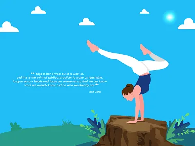 Yoga Day animation character cloud design flat garden girl illustration leaves minimal morning pose sun type vector