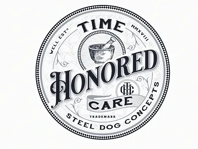 TIME HONORED CARE adobe illustrator adobe photoshop apothecary badge branding design graphicdesign illustration logo logo design luxury logo monogram mortar pestle vector vintage logo