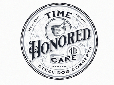 TIME HONORED CARE adobe illustrator adobe photoshop apothecary badge branding design graphicdesign illustration logo logo design luxury logo monogram mortar pestle vector vintage logo