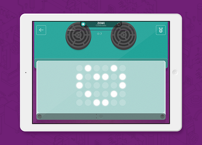 Zowi App app control design game game art happy illustration purple robot ui ux vector
