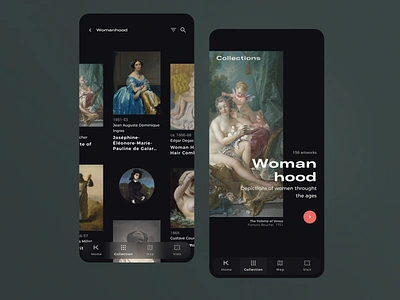 Kunsthaus Art Museum App art classical collection concept design dark details page exhibition gallery image kunst mobile app museum paint painting wide typo woman