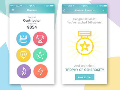 Gamification mechanism - Mobile App Design app design flatdesign gamification gamify icons mobile app mobile ui profile design reactjs social app ui