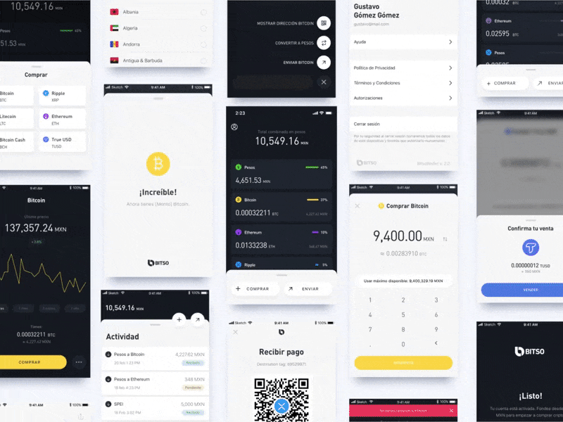 Bitso iteration process app bitcoin crypto dark ethereum fintech ios iteration mexico qr sketch ui ui design