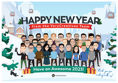Happy New Year 2023 awesome celebration character characters creatives greetings happy new year people postcard team winter year