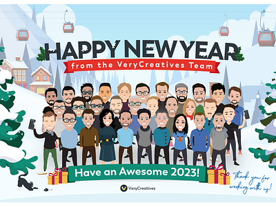 Happy New Year 2023 awesome celebration character characters creatives greetings happy new year people postcard team winter year