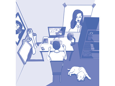 A girl and her dog. artist blue computer dog dog illustration dogs girl illustration mac monochrome posters procreate screen work space working working space