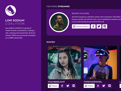 Low Sodium Coalition Website gaming streaming twitch ui