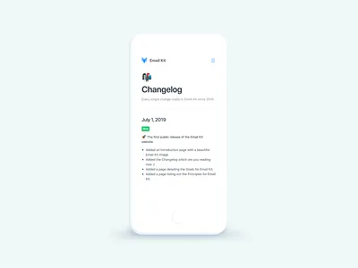 Design System Changelog for Email Kit changelog design system docs documentation email email design emailkit guidebook minimal minimalist mobile ui style guide vouchful