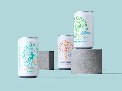 California’s Sparkling Water Branding aluminum can beverage beverage design brand design branding california design illustrated packaging illustration minimalistic illustration mono line illustration packaging packaging design roller skating skating sparkling water surfing