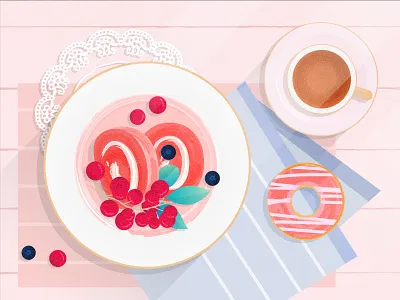 My lazy breakfast time afternoon afternoon tea beautiful breakfast cake cake roll coffee delicious design design art donut flat flat design flatdesign food illustration laid back tasty vector vectorart