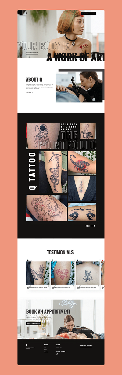 Website Design for Q Tattoo branding concept design figma ui ux website