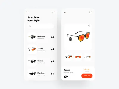 Sunglasses App UI app design ecommerce ecommerce app mobile ui ux