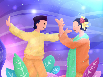 34HPI - Riau dance design digital fantasy flat illustration gradient illustration indonesia local natural simple tropical