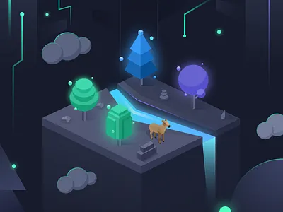 Block Chain Dark Forest blockchain button circular cloud deer ecology green green plant icon light river tree ui 插图 设计 黑色