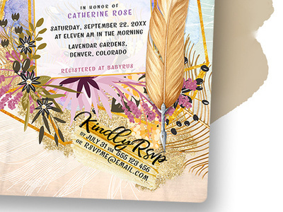 Gold Geometry Boho Floral Baby Shower Invitation graphic design invitation cards invitation design invitations lemonleafprints print design printed invitations