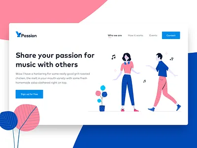 Music Events clean design homepage illustration music sketch ui ux website