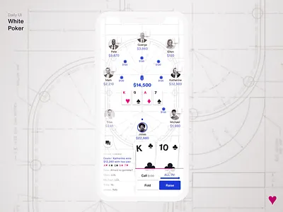 White Poker card daily gamble game interface minimal mobile poker ui