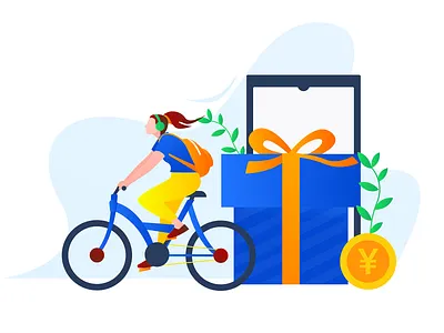 Girl sweeping code to win a gift design flat gift box girl illustration sweeping code vector