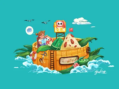 traditional Chinese rice—pudding green gril illustration love zongzi