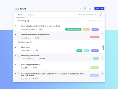 Task Management component crm design product design productivity project management tags task list task management task manager todo todo list