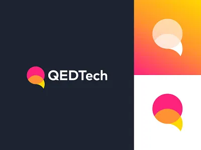 QEDtech Logo Concept branding and identity circle dot connection colorful dynamic effect geometric art gradient interaction letter q logo design logo designer minimalist flat modern overlap overlays pink orange yellow science future technology