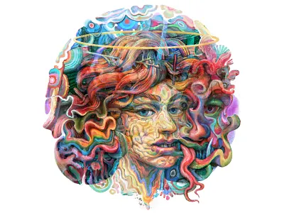 Beauty and the Beast beast beauty beauty and the beast circle eyes illustration mask mixed media ornament portrait trippy woman