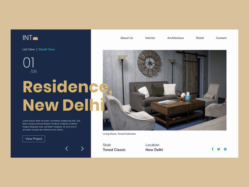 Interior Design Website Interaction Concept adobe xd auto animate branding design colors concept design gif interaction design interior interior design minimal ui ux web design website website concept website design