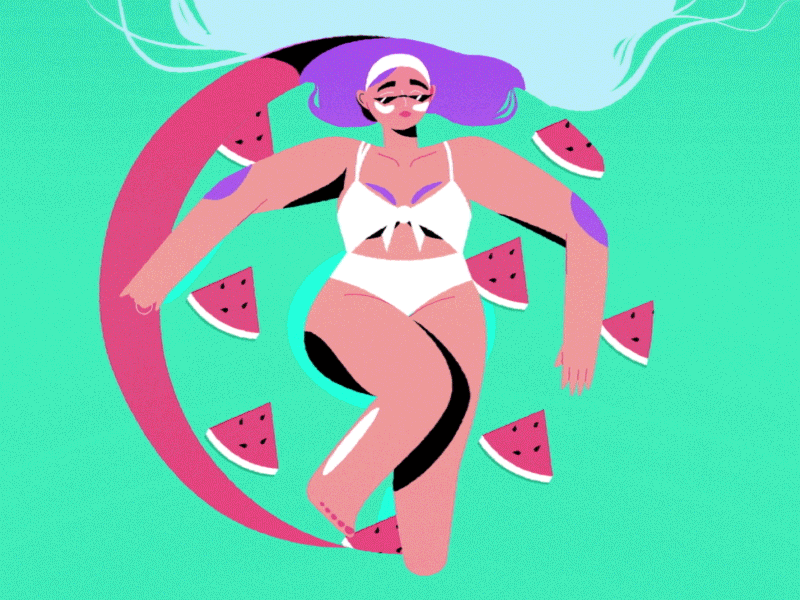 Summer #1 animation 2d bikini bright character animation character design color palette girl hairstyle heat ice pop illustration mattress pineapple sea shadows summer swimming pool texture water watermelon