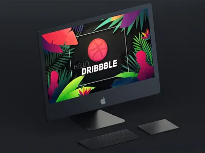 Hello Dribbble 2 bold bratislava color debut dribbble first shot forrest gradient hello dribbble illustration imac imac mockup juicy jungle leaves mock up mockup natural nature ui