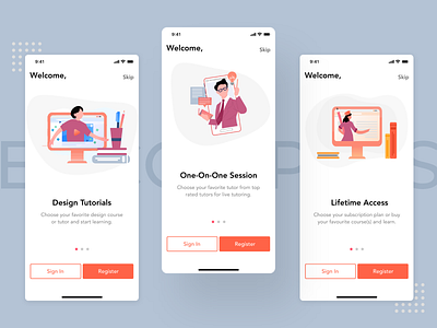 Onboarding Screens for Online Education App illustrations lifetime access onboarding onboarding screen onboarding ui one on one sessio online education tutorials uidesign walkthrough walkthroughs