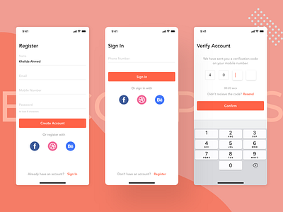 Sign In & Register Screens confirm login login screen otp register sign in sign up signin signup socialmedia uidesign