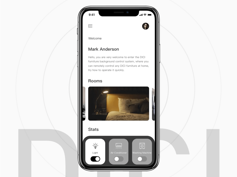 DICI furniture control system animation app color concept design dribbble illustration interface design logo typography ui ux website