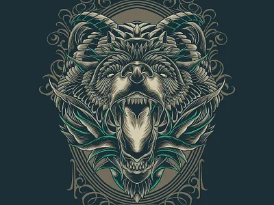 bear ornament animal artwork bear design drawing illustration ornament totem