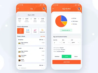 Fitness App Design - Log Screen add food calorie fitness app food gym meal minimal ui