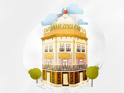 Capsa Hotel with sugar on top architecture bucharest casa capsa desser digital art elena greta illustration procreate romania sweet